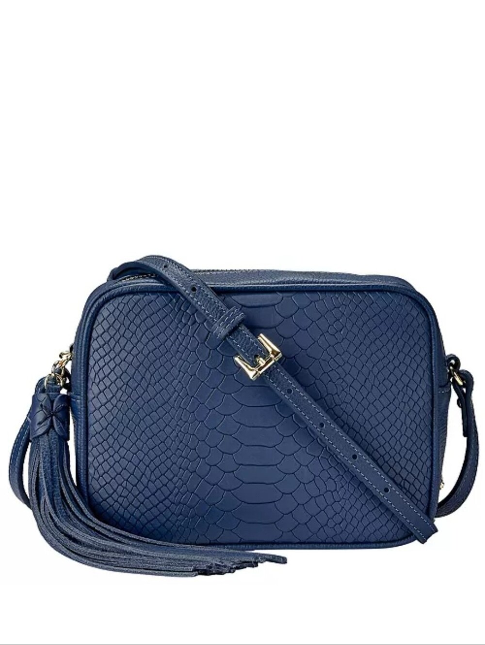 GiGi New York Navy Embossed Snake-Texture Crossbody with Tassel